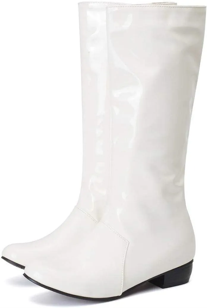 Womens Patent Leather Zip Up Knee High Flat Mid Calf Boots