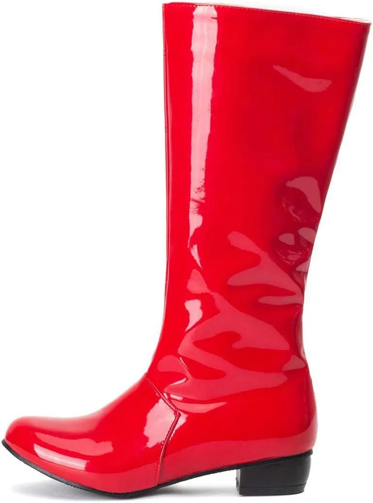 Womens Patent Leather Zip Up Knee High Flat Mid Calf Boots